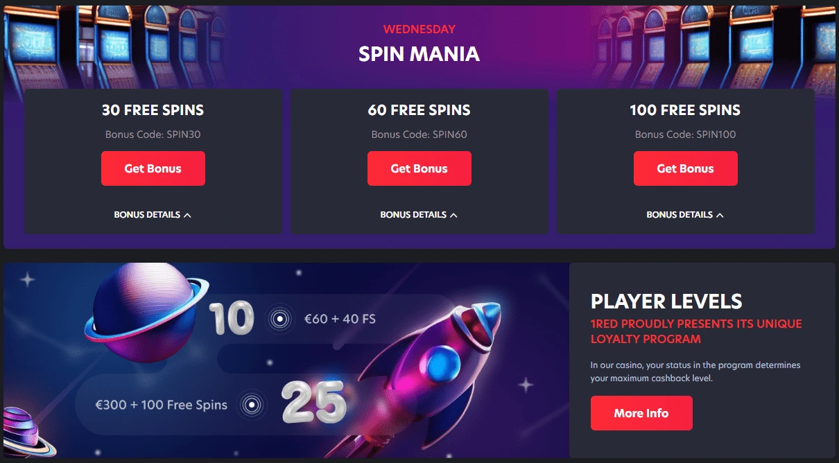 1Red no deposit bonuses